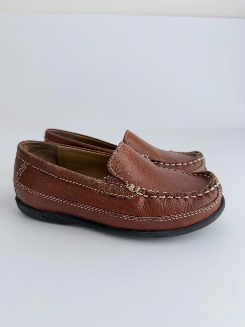 Kids Johnston & Murphy Brown Leather Slip-On Moccasins Loafers Boys Size 11M